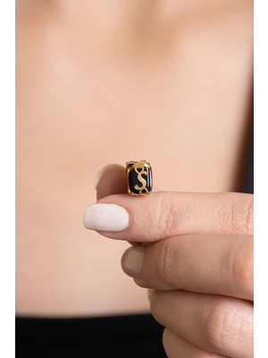 Bayar Gold 14 Ayar Altın Kafesli Siyah Boncuk S Harf Kolye Ucu