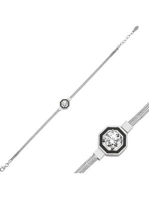 Zümrüt Sarraf 14 Ayar Altın Balık Sırtı Taşlı Sekizgen Bileklik