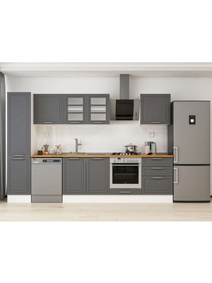 Alvinka 305X210 cm Klasik Mebran Mutfak Dolabı MB-E80B45S60-3 Antrasit - Suntalam