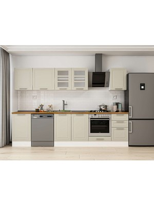Alvinka 305X210 cm Klasik Mebran Mutfak Dolabı M-E90S50S45-3 Kumtaşı - Mdf