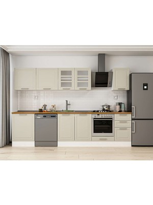 Alvinka 305X210 cm Klasik Mebran Mutfak Dolabı M-E80S60S45-3 Kumtaşı - Mdf