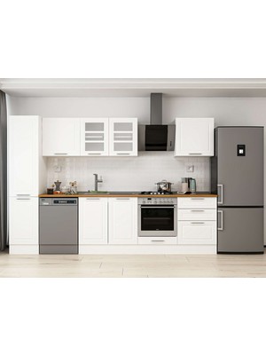 Alvinka 305X210 cm Klasik Mebran Mutfak Dolabı MB-E80B45S60-3 Beyaz - Mdf