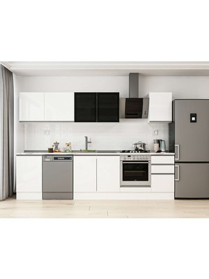 Alvinka 305X210 cm High Gloss Mutfak Dolabı M-E90S50S45-3 Beyaz - Suntalam