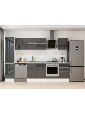 Alvinka 305X210 cm High Gloss Mutfak Dolabı MB-E90B45S50-2 Antrasit - Mdf