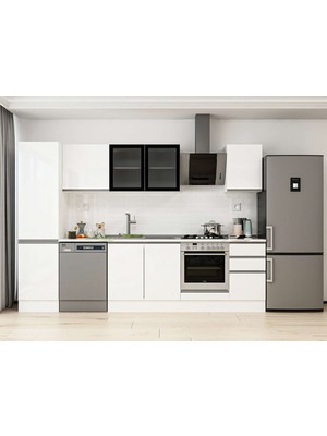 Alvinka 305X210 cm High Gloss Mutfak Dolabı MB-E90B50S45-3 Beyaz - Mdf