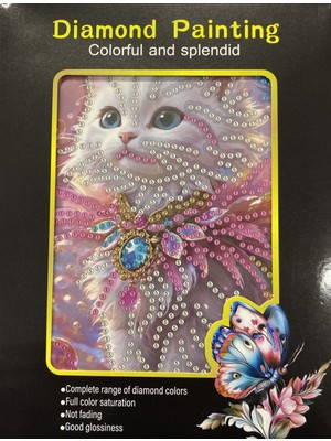 Elegantshop 5d Yapışan Boncuk Goblen Mozaik Tablo Pano 15*20 cm Elmas Kedi