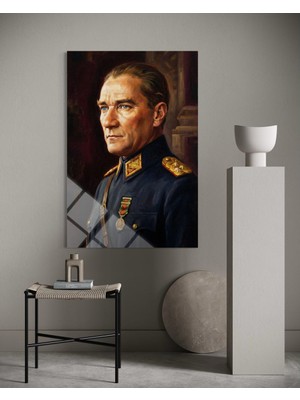 Atatürk Askerî Üniformalı Renkli Dekoratif Kırılmaz Cam Tablo 131