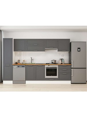 Alvinka 305X210 cm Klasik Mebran Mutfak Dolabı MB-E80B45S60-1 Antrasit - Mdf
