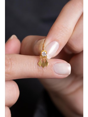 Bayar Gold 14 Ayar Altın Sallantılı Taşlı Halka Sıkıştırma Hızma