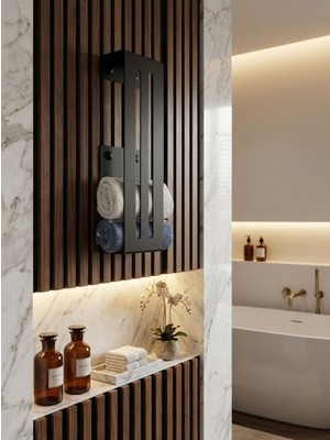 Mee Wall Art Dikey Metal Havlu Düzenleyici | Mat Siyah Vidalı Çoklu Havluluk – Modern Banyo Aksesuarı