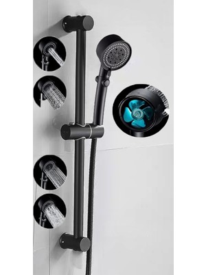 FAWER Faucet & Shower Siyah 5 Fonksiyonlu Pervaneli Örgülü Hortumlu Sürgülü Duş Seti - 410PRVS