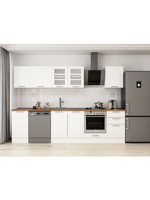 Alvinka 305X210 cm Klasik Mebran Mutfak Dolabı M-E90S45S50-3 Beyaz - Suntalam
