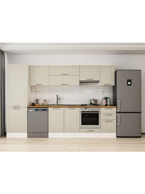 Alvinka 305X210 cm Klasik Mebran Mutfak Dolabı MB-E80B60S45-1 Kumtaşı - Mdf