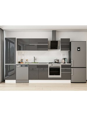 Alvinka 305X210 cm High Gloss Mutfak Dolabı MB-E90B50S45-2 Antrasit - Mdf