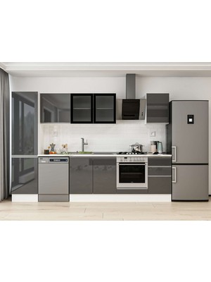 Alvinka 305X210 cm High Gloss Mutfak Dolabı MB-E90B50S45-3 Antrasit - Suntalam