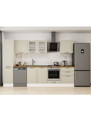 Alvinka 305X210 cm Klasik Mebran Mutfak Dolabı MB-E80B45S60-3 Kumtaşı - Mdf