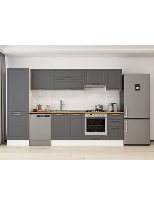 Alvinka 305X210 cm Klasik Mebran Mutfak Dolabı MB-E80B60S45-1 Antrasit - Suntalam