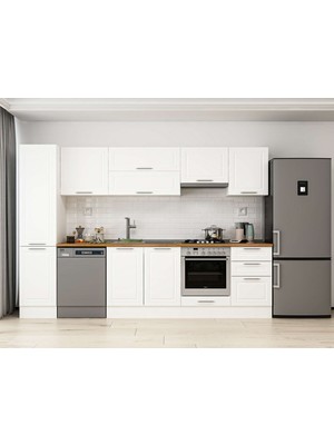 Alvinka 305X210 cm Klasik Mebran Mutfak Dolabı MB-E90B45S50-1 Beyaz - Mdf