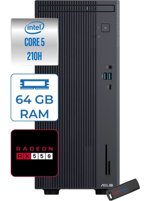 Asus Expertcenter P500MV Intel® Core™ Ultra 5 210H 4.8ghz Aı 64GB Ddr5 2tb SSD 4GB/RX550  WIN11PRO Mini Tower Masaüstü Bilgisayar C52108512B0D21P24+ZETTAUSBBELLEK