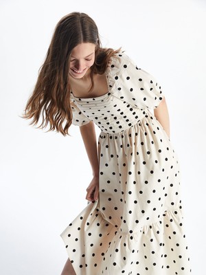 Lc Waikiki Yeni Sezon Kare Yaka Puantiyeli Poplin Elbise