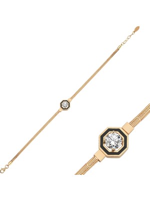 Zümrüt Sarraf 14 Ayar Altın Balık Sırtı Taşlı Sekizgen Bileklik