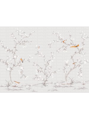 Arterior Wallpaper Çin Bahçesinde Kuşlar ve Ağaçlar Poster Duvar Kağıdı