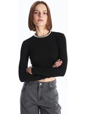 Lc Waikiki Yeni Sezon Bisiklet Yaka Düz Uzun Kollu Kadın Crop