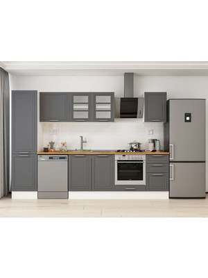 Alvinka 305X210 cm Klasik Mebran Mutfak Dolabı MB-E90B50S45-3 Antrasit - Suntalam