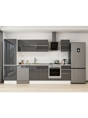 Alvinka 305X210 cm High Gloss Mutfak Dolabı MB-E80B60S45-2 Antrasit - Mdf
