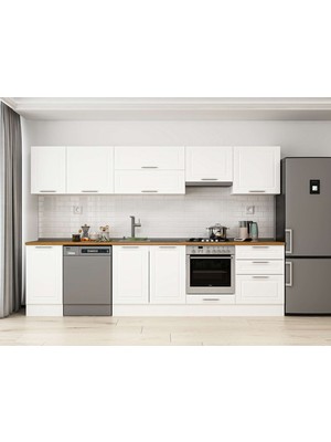 Alvinka 305X210 cm Klasik Mebran Mutfak Dolabı M-E80S45S60-1 Beyaz - Mdf