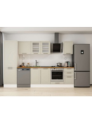 Alvinka 305X210 cm Klasik Mebran Mutfak Dolabı MB-E80B60S45-3 Kumtaşı - Mdf