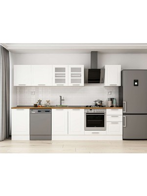 Alvinka 305X210 cm Klasik Mebran Mutfak Dolabı M-E90S50S45-3 Beyaz - Suntalam