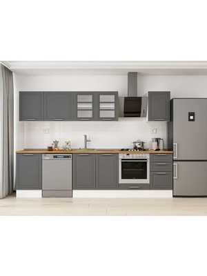 Alvinka 305X210 cm Klasik Mebran Mutfak Dolabı M-E90S50S45-3 Antrasit - Mdf