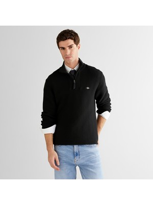 Gant Erkek Siyah Regular Fit Yarım Fermuarlı Triko