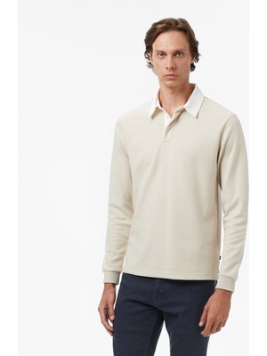 Nautica Erkek Bej Classic Fit Uzun Kollu Polo Yaka T-Shirt