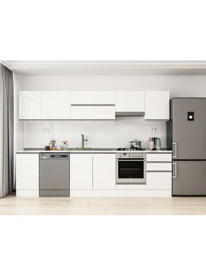 Alvinka 305X210 cm High Gloss Mutfak Dolabı M-E90S45S50-1 Beyaz - Suntalam