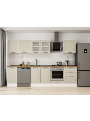 Alvinka 305X210 cm Klasik Mebran Mutfak Dolabı M-E80S45S60-3 Kumtaşı - Mdf