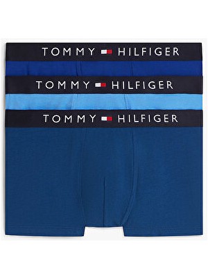 Tommy Hilfiger Erkek Trunk Mavi Desenli 3'lü Boxer Seti S Beden İçin Rahat Kullanım
