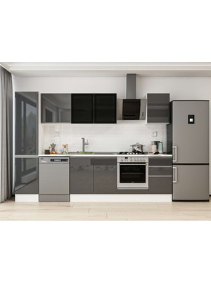 Alvinka 290X210 cm High Gloss Mutfak Dolabı MB-E80B45S45-3 Antrasit - Suntalam