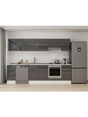 Alvinka 295X210 cm High Gloss Mutfak Dolabı M-E90S40S45-1 Antrasit - Mdf