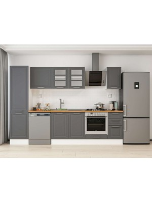 Alvinka 290X210 cm Klasik Mebran Mutfak Dolabı MB-E80B50S40-3 Antrasit - Suntalam