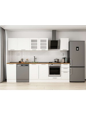 Alvinka 295X210 cm Klasik Mebran Mutfak Dolabı M-E90S45S40-3 Beyaz - Mdf