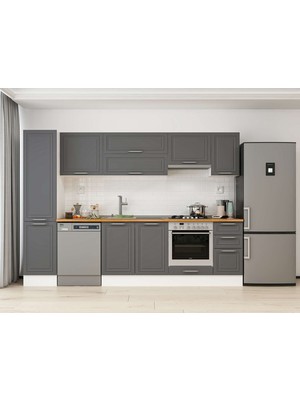 Alvinka 285X210 cm Klasik Mebran Mutfak Dolabı MB-E80B45S40-1 Antrasit - Suntalam