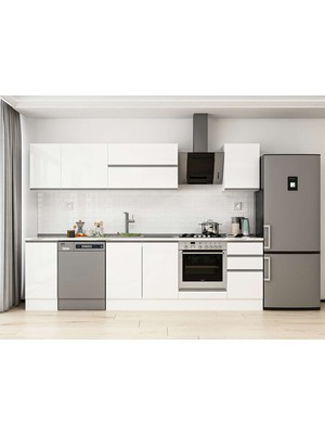 Alvinka 285X210 cm High Gloss Mutfak Dolabı M-E80S40S45-2 Beyaz - Mdf