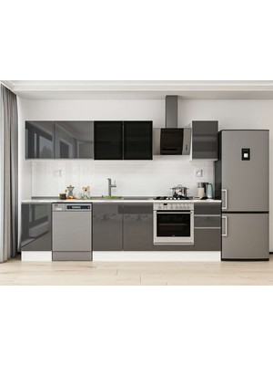 Alvinka 285X210 cm High Gloss Mutfak Dolabı M-E80S45S40-3 Antrasit - Suntalam