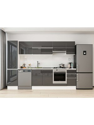 Alvinka 285X210 cm High Gloss Mutfak Dolabı MB-E80B45S40-1 Antrasit - Suntalam