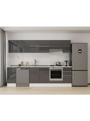 Alvinka 290X210 cm High Gloss Mutfak Dolabı M-E90S40S40-1 Antrasit - Mdf