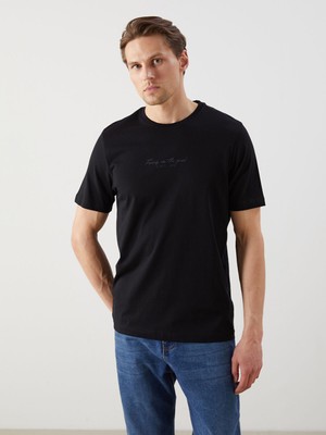 Lc Waikiki Yeni Sezon Bisiklet Yaka Baskılı Penye Erkek Tişört