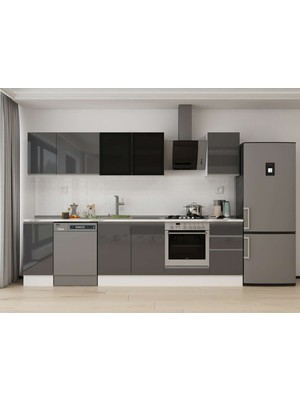 Alvinka 295X210 cm High Gloss Mutfak Dolabı M-E90S40S45-3 Antrasit - Mdf