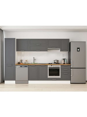 Alvinka 295X210 cm Klasik Mebran Mutfak Dolabı MB-E80B50S45-1 Antrasit - Mdf